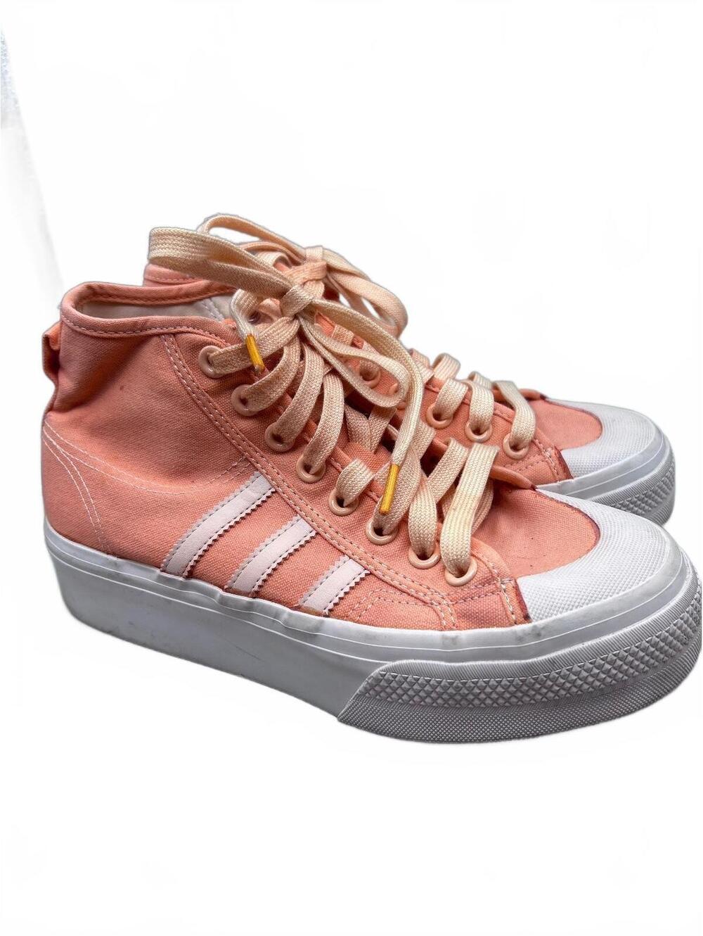 Adidas Nizza High Top Sneakers Peach Pink White Canvas High Top Shoes Womens